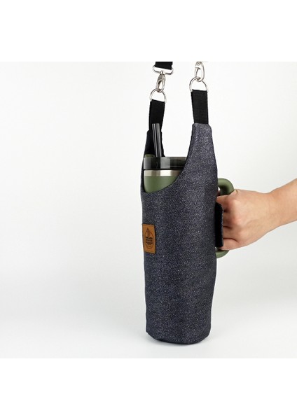 El Yapımı Simli Kot Matara Termos Kılıfı Kulplu Model Quencher Pipetli 1,18