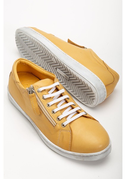 Kadın Sarı Hakiki Deri Yandan Fermuarlı Bağcıklı Spor Ayakkabı fiyatları