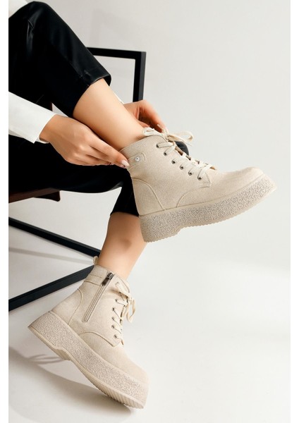 Kadın Postal Bot Bağcıklı Yandan Fermuarlı Bej Termo Kaymaz Taban fiyatları