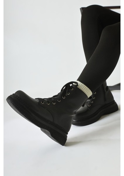 Kadın Yüksek Tabanlı Bağcıklı Fermuarlı Siyah Postal Kışlık Bot fiyatları