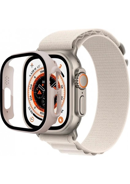 Apple Watch Ultra 49MM Desert Camlı Kasa Ekran Koruyucu - Metalik Gold