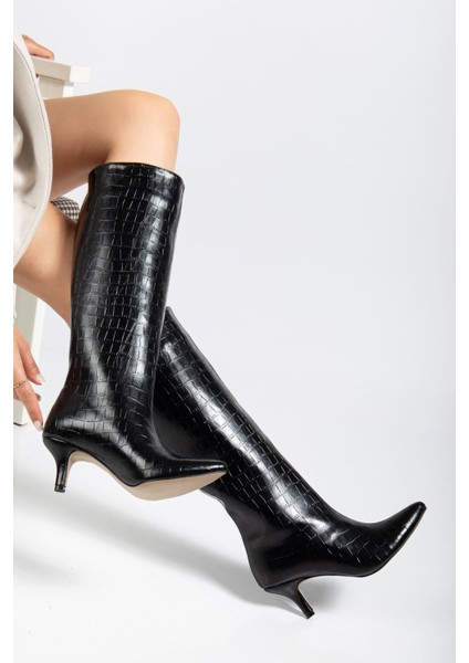 Siyah Kroko Günlük Kadın Çizme