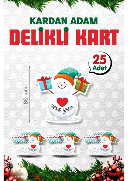 Yılbaşı Kartı Etiket (Delikli) Yeni Yıl Hediye Ürün Etiketi Yılbaşı Süsü 25 Adet Hediye Kartı BEYAZ-T1524