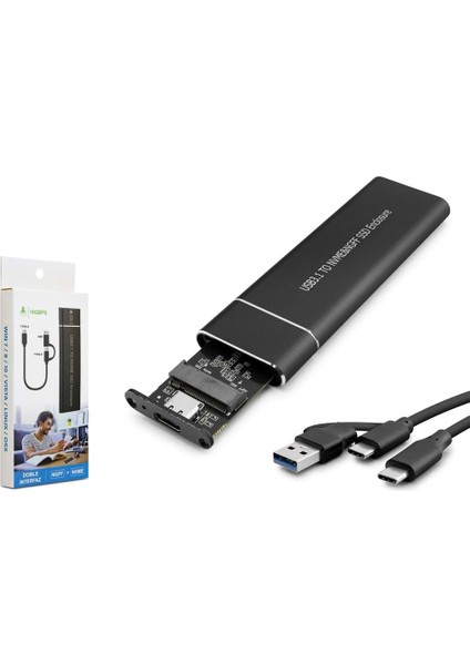 Hadron HDX1769 SSD Kutu Type-C3.1 + Usb3.0 Nvme M2 Chip JMS581D Siyah