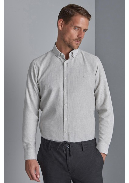 Erkek Taş Dynamic Fit Düğmeli Yaka Gömlek