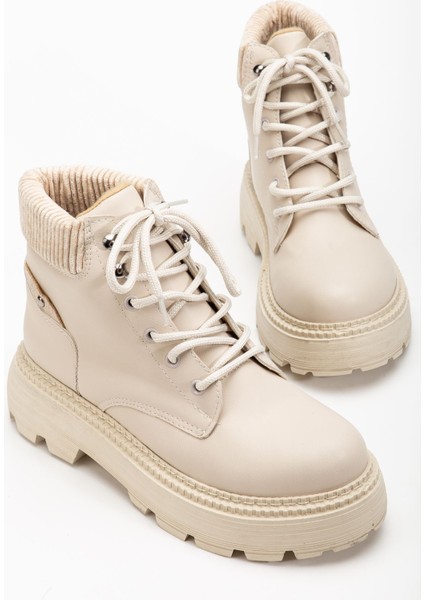 Kadın Bej Cilt Bağcıklı Kaymaz Taban Bot fiyatları