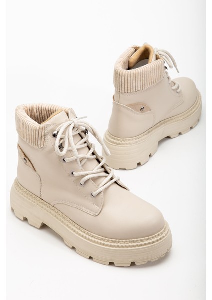 Kadın Bej Cilt Bağcıklı Kaymaz Taban Bot modelleri