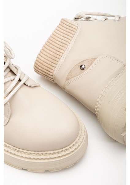 Kadın Bej Cilt Bağcıklı Kaymaz Taban Bot fırsatları