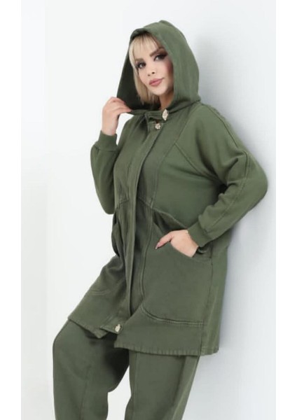 Kadın Büyük Beden Kapüşonlu Kapaklı Düğme Detaylı Torba Cep %100 Pamuk Uzun Gabardin Kap Ceket fırsatları