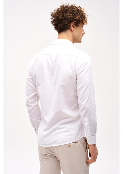 Beyaz Dynamic Fit Düğmeli Yaka Düz Uzun Kollu Cepsiz Pamuklu Gömlek indirimleri