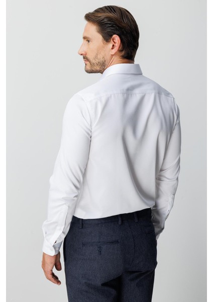 Beyaz Slim Fit Dar Kalıp Klasik Yaka Düz Uzun Kollu Cepsiz %100 Pamuk Gömlek indirimleri