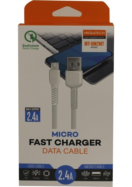 Megatech MT-DM2MT 2.4A Micro 2mt Data Şarj Kablosu