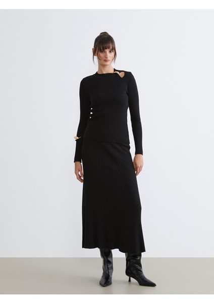 Yeni Sezon Beli Lastikli Kloş Triko Etek