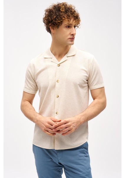 Erkek Bej Apaç Yaka Gömlek modelleri