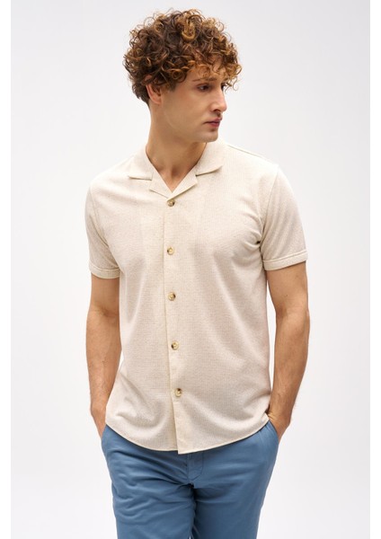 Erkek Bej Apaç Yaka Gömlek