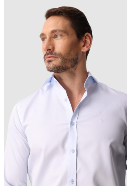 Açık Mavi Slim Fit Dar Kalıp Klasik Yaka Düz Uzun Kollu Cepsiz %100 Pamuk Gömlek fırsatları