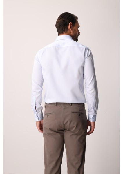 Açık Mavi Slim Fit Dar Kalıp Klasik Yaka Düz Uzun Kollu Cepsiz %100 Pamuk Gömlek indirimleri