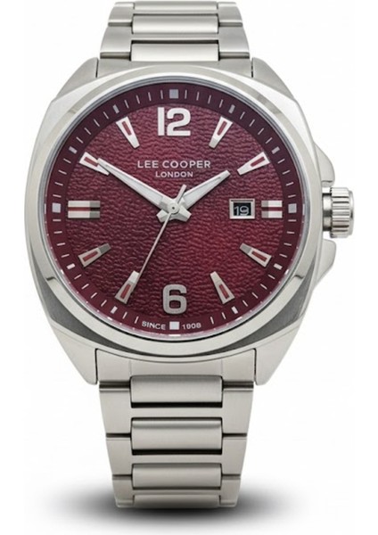 Erkek Kol Saati Gümüş Renk, Bordo Kadran - Şık Metal Kordon, 2 Yıl Garantili