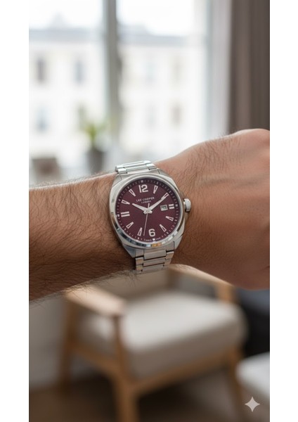 Erkek Kol Saati Gümüş Renk, Bordo Kadran - Şık Metal Kordon, 2 Yıl Garantili modelleri