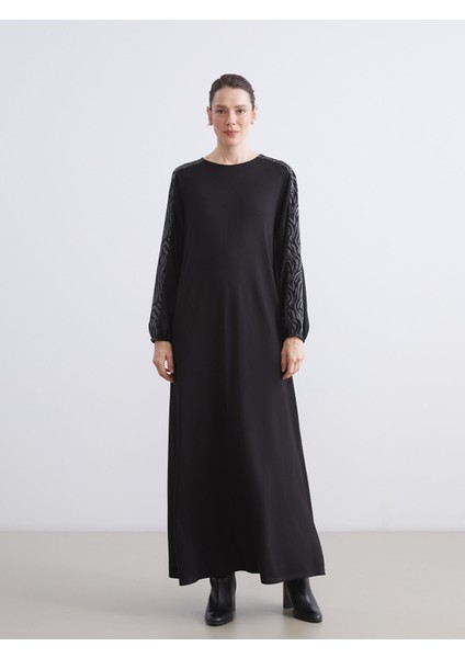 Yeni Sezon Büyük Beden Bisiklet Yaka Desenli Elbise