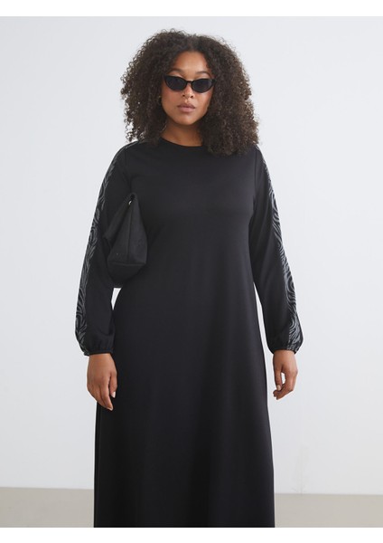 Yeni Sezon Büyük Beden Bisiklet Yaka Desenli Elbise modelleri