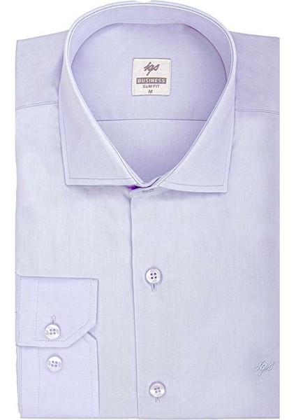 Açık Mavi Slim Fit Dar Kalıp Klasik Yaka Düz Uzun Kollu Cepsiz Pamuklu Gömlek