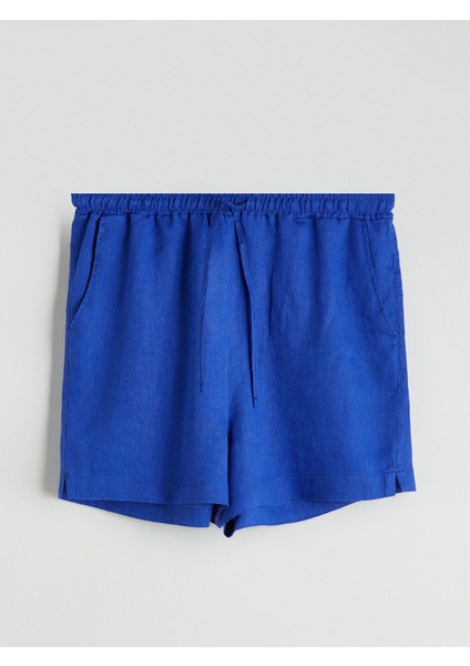 Yeni Sezon Beli Lastikli %100 Keten Kadın Şort indirimleri