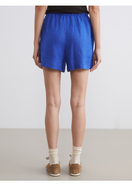 Yeni Sezon Beli Lastikli %100 Keten Kadın Şort fırsatları