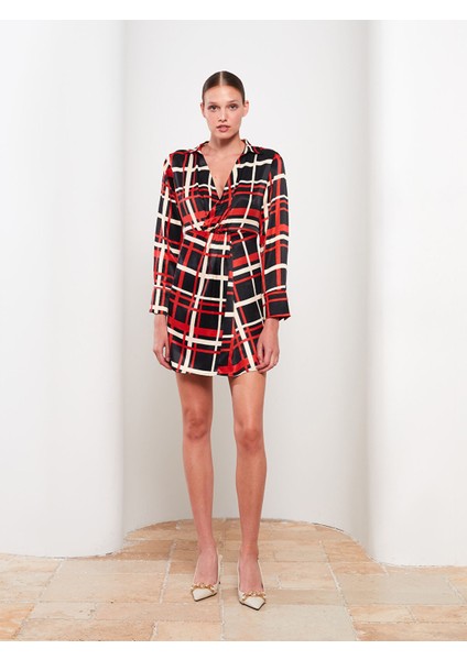 Yeni Sezon Gömlek Yaka Ekose Uzun Kollu Saten Elbise modelleri