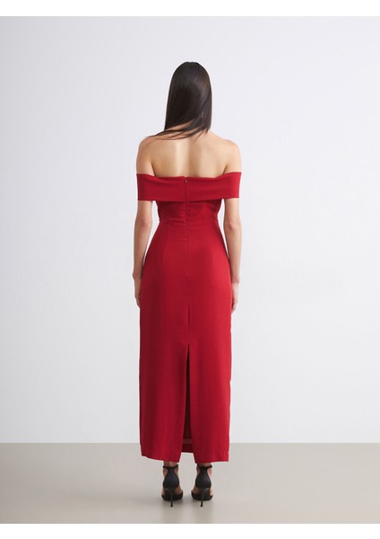 Yeni Sezon Kayık Yaka Yırtmaçlı Bodycon Elbise fırsatları