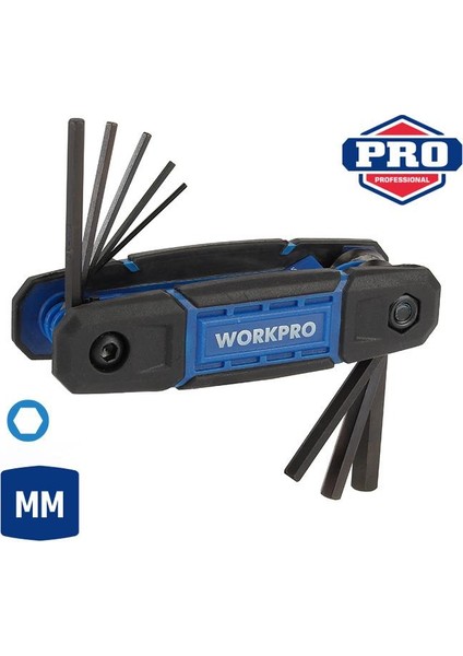 WP222028 8 Parça Cr-V Metrik Çakı Tipi Profesyonel Allen Anahtar Takımı