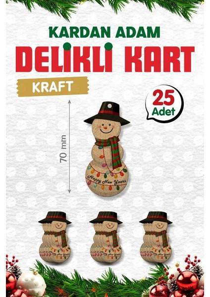 Yılbaşı Kartı Etiket (Delikli) Yeni Yıl Hediye Ürün Etiketi Yılbaşı Süsü 25 Adet Hediye Kartı KRAFT-T1523