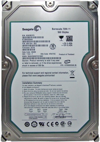Seagate 500GB ST3500320AS 7200RPM 32MB Sata 3.0gb-S 3.5 Harddisk (Ithalat)