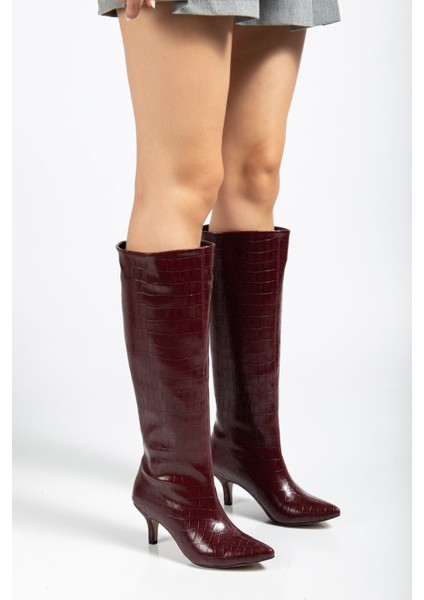 Bordo Kroko Günlük Kadın Çizme fiyatları