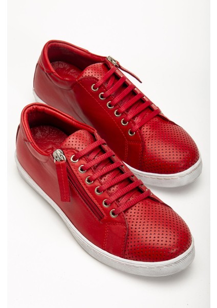 Kadın Kırmızı Hakiki Deri Delikli Spor Ayakkabı fiyatları