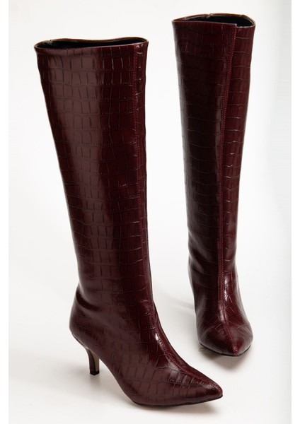Bordo Kroko Günlük Kadın Çizme fırsatları