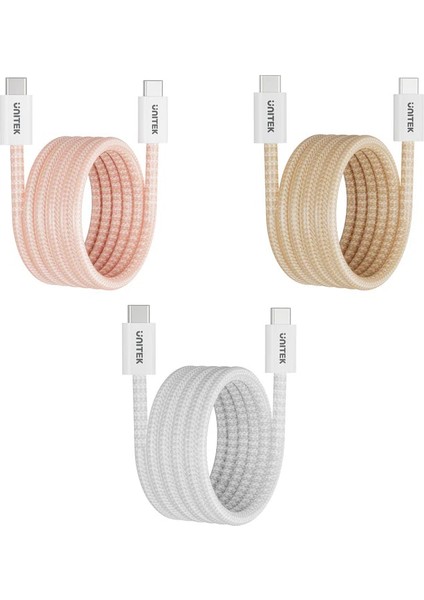 Unıtek Type-C Manyetik Hızlı Şarj Kablosu Bej (C14141ACL01-1M)