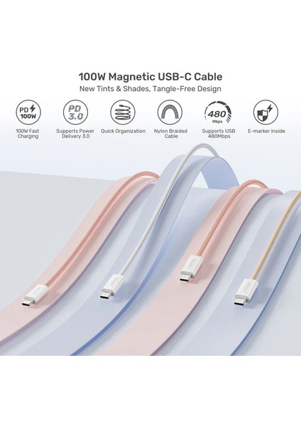 Unıtek Type-C Manyetik Hızlı Şarj Kablosu Bej (C14141ACL01-1M) indirimleri