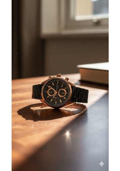 Erkek Kol Saati Bakır Renk, Siyah Kadran - Şık Metal Kordon, 2 Yıl Garantili fiyatları
