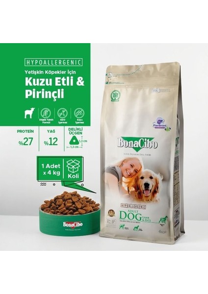 4 kg Adult Dog Lamb Rice Taze Kuzu Etli ve Pirinçli Yetişkin Köpek Maması