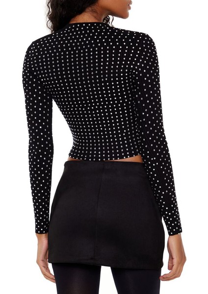 Taş Işlemeli Crop Kazak