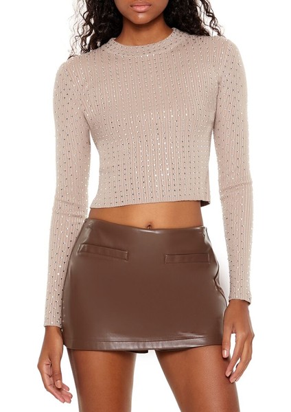 Taş Işlemeli Crop Kazak