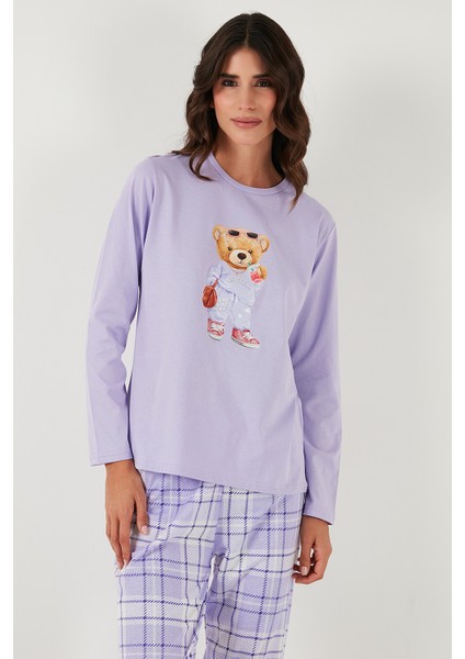 Pamuklu Regular Fit Baskılı Bisiklet Yaka Pijama Takımı Bayan Pijama Takımı 65723314 fiyatları