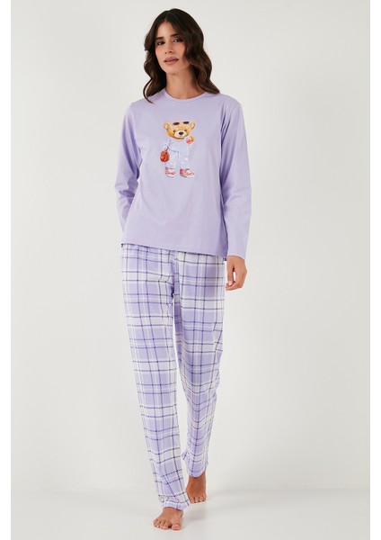 Pamuklu Regular Fit Baskılı Bisiklet Yaka Pijama Takımı Bayan Pijama Takımı 65723314 modelleri