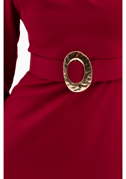 Kadın Bordo Kemer Detay Midi Davet Elbisesi fırsatları