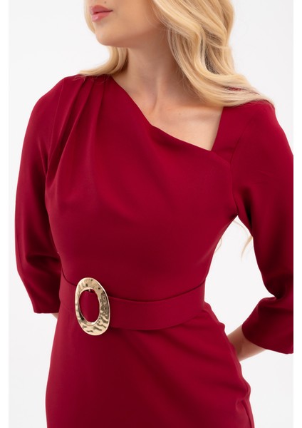 Kadın Bordo Kemer Detay Midi Davet Elbisesi indirimleri