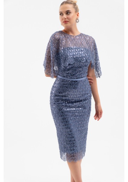 Kadın Indigo Bolero Detay Boncuklu Midi Söz Nişan Abiye Elbise fiyatları