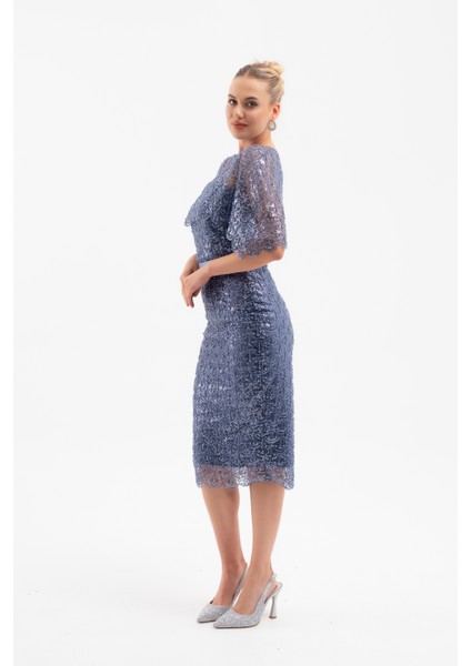 Kadın Indigo Bolero Detay Boncuklu Midi Söz Nişan Abiye Elbise modelleri