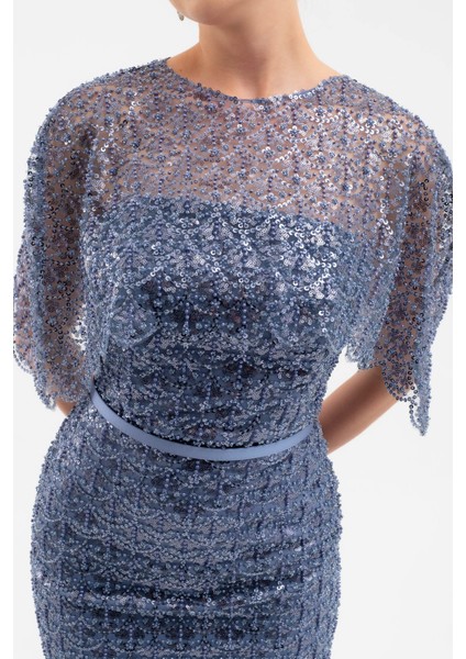 Kadın Indigo Bolero Detay Boncuklu Midi Söz Nişan Abiye Elbise indirimleri