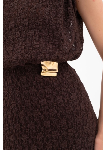 Kadın Kahverengi Gold Broşlu Dantel Elbise fırsatları